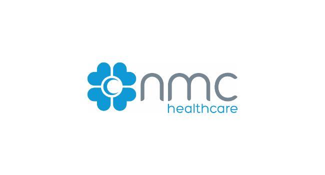 NMC Healthcare logo: blue flower icon with white 'C', grey 'nmc', blue 'healthcare'.