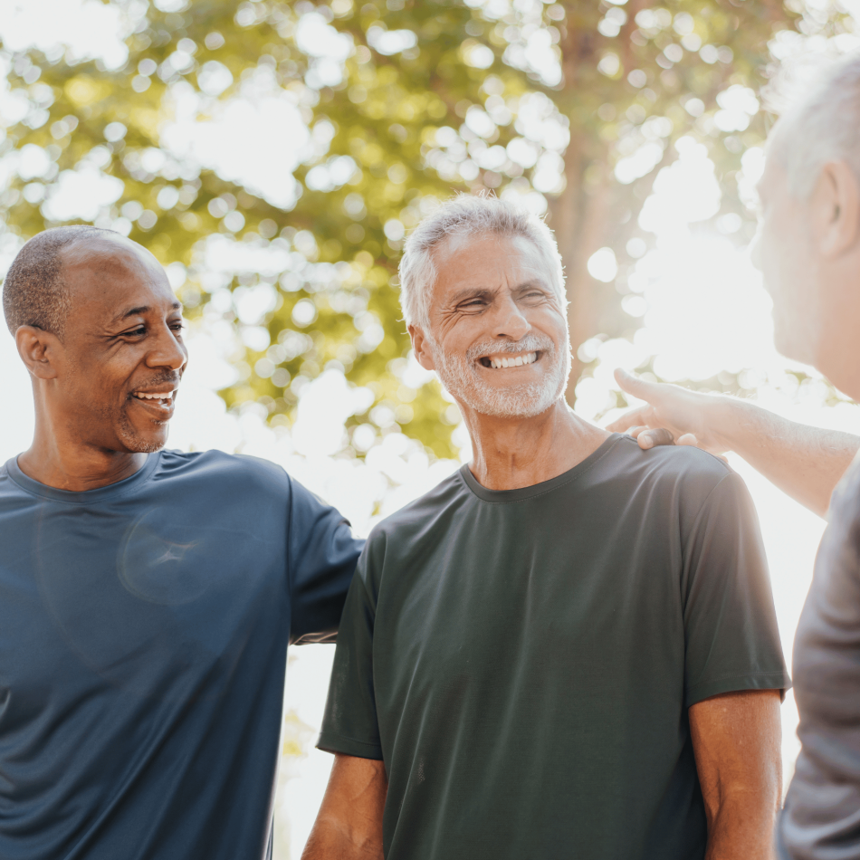 Three male friends in nature