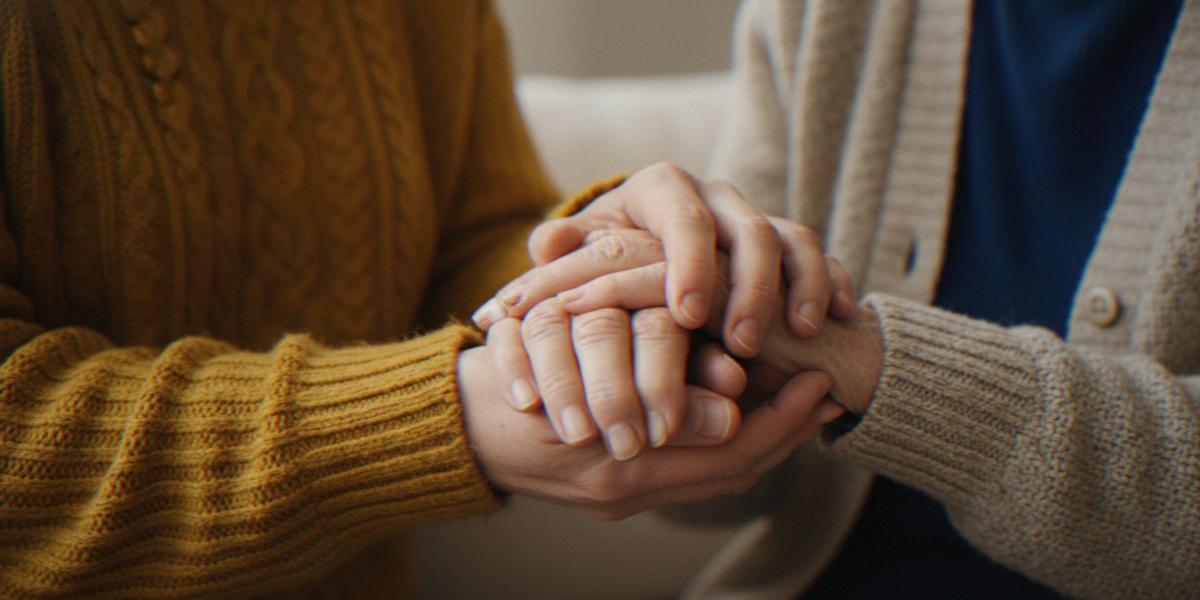 People holding hands whilst sitting down